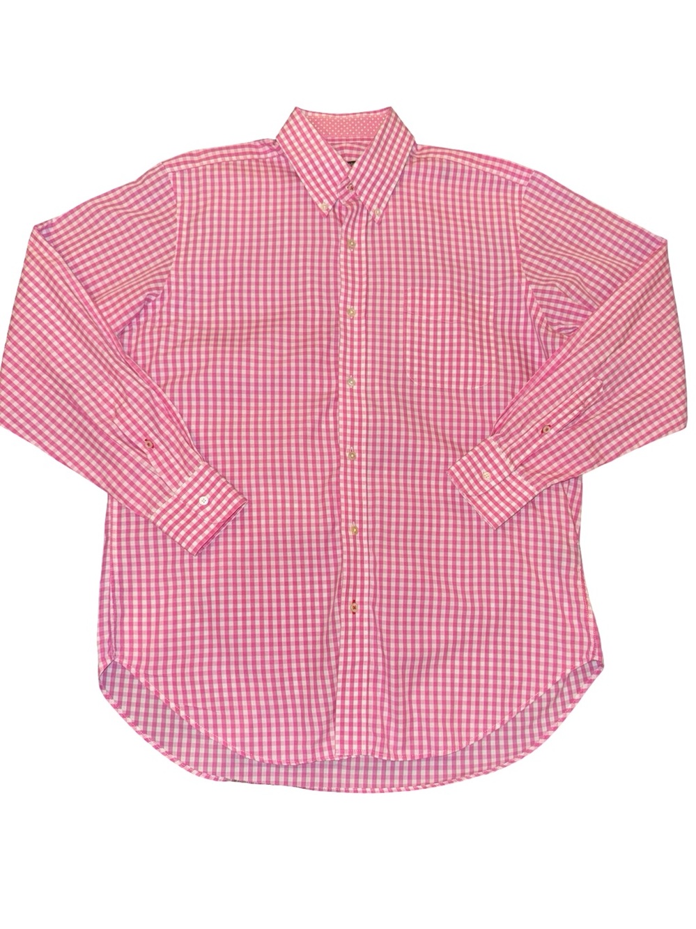 J. McLaughlin Men’s Pink Gingham Button Down Shirt Large EUC